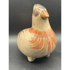 Vintage Mexican Tonala Folk Art Pottery - Hand Painted‎ Brown Bird/Quail 6.25"